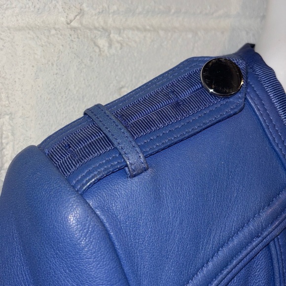 White House Black Market leather motorcycle jacket periwinkle blue zip up - Picture 7 of 11